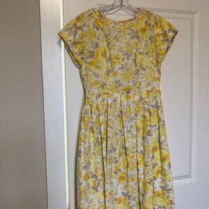 Handmade Vintage Yellow and Gray Floral Midi Dress